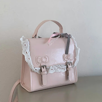 Qfdian Korean Kawaii Lace Fashion Handbags Women All Match Sweet Mini Backpacks Y2k Aesthetic Casual Simple Schoolbags Trendy Preppy